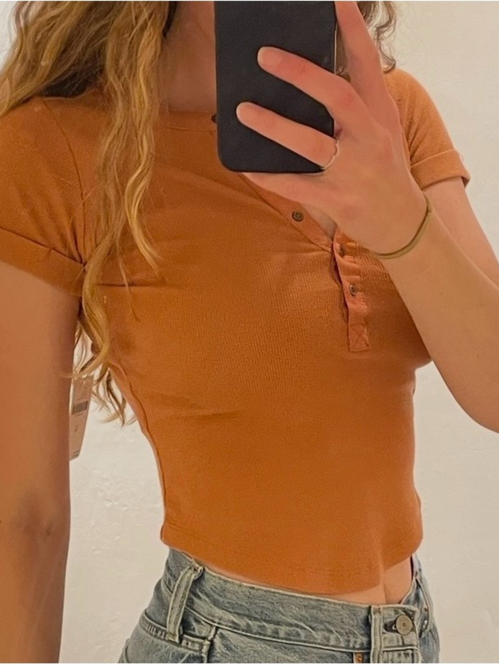 Anthropologie - Pilcro Rust Orange Ribbed Henley Top